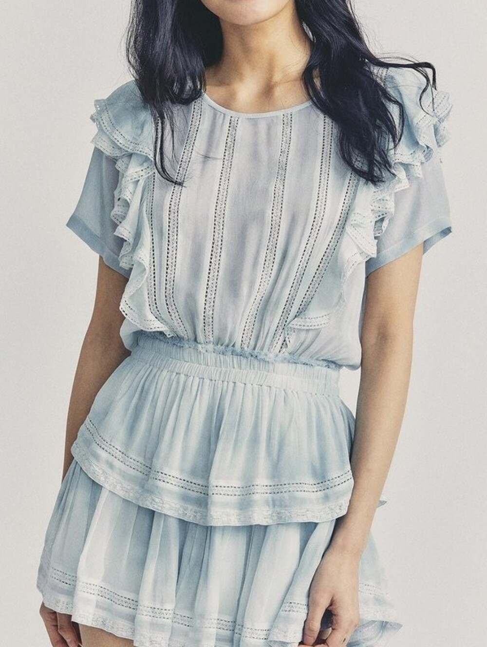 LoveShackFancy Natasha Dyed Ruffle Mini Dress BEDROOM BLUE HAND DYE SZโ LARGE